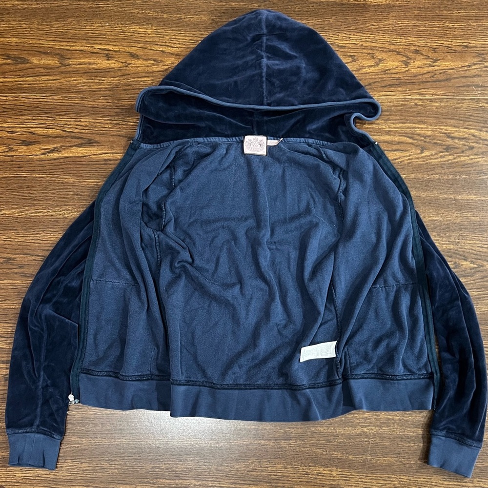 Y2K Juicy Couture women’s M Navy Velour Zip Hoodie EUC - Picture 10 of 14